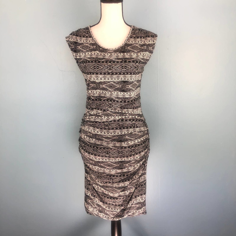 Kut from the Kloth Ruched AVY Dress Black Aztec Sm